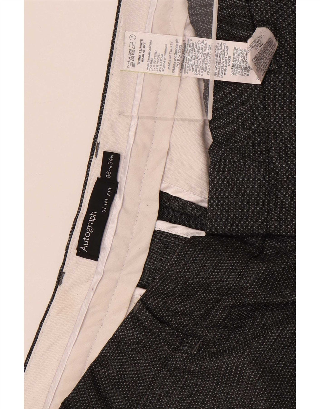 Pantaloncini chino slim fit da uomo Marks & Spencer W34 grande poliestere maculato grigio