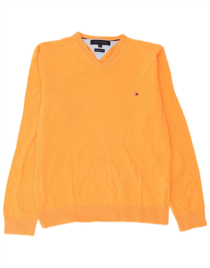 Maglione maglione con scollo a V da uomo Tommy Hilfiger cotone arancione medio