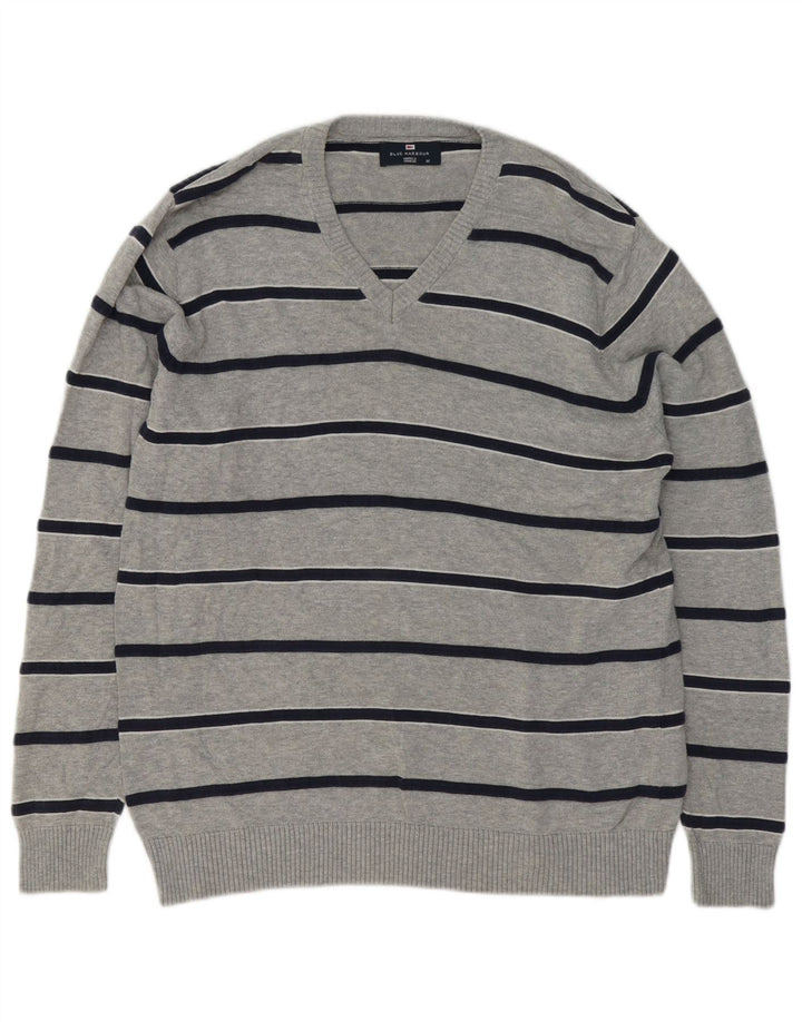 Maglione da uomo Marks & Spencer Blue Harbour con scollo a V grigio medio a righe