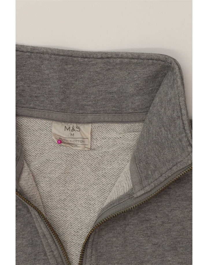 Felpa da uomo Marks & Spencer con zip e collo, in cotone grigio medio