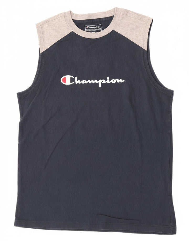 Canotta grafica da uomo Champion, grande, in cotone color block blu navy