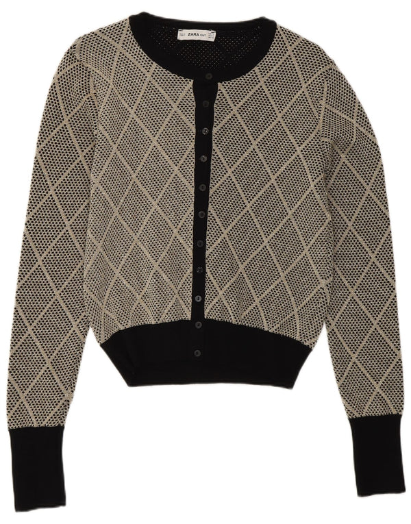 Maglione cardigan da donna Zara UK 10 piccolo viscosa grigia a rombi/diamante