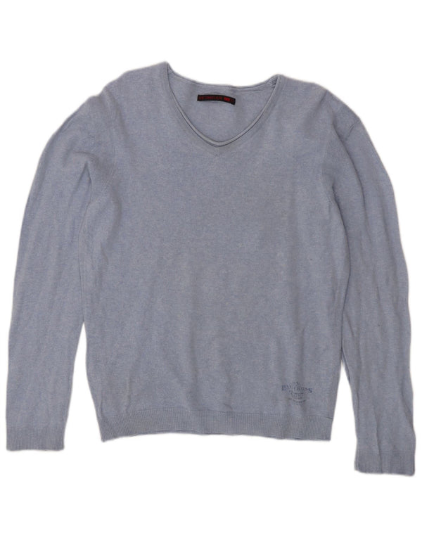Maglione maglione con scollo a V da donna Levi's UK 16 grande cotone blu