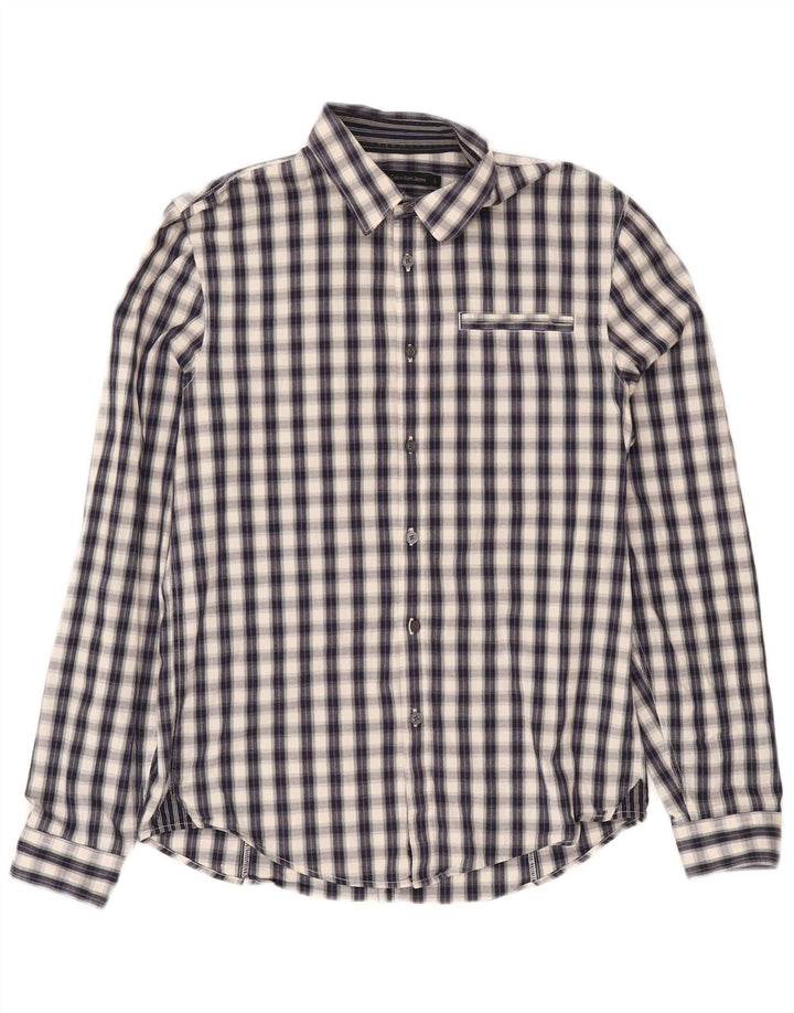 Calvin Klein Jeans Camicia grafica da uomo in cotone a quadri grigi grandi