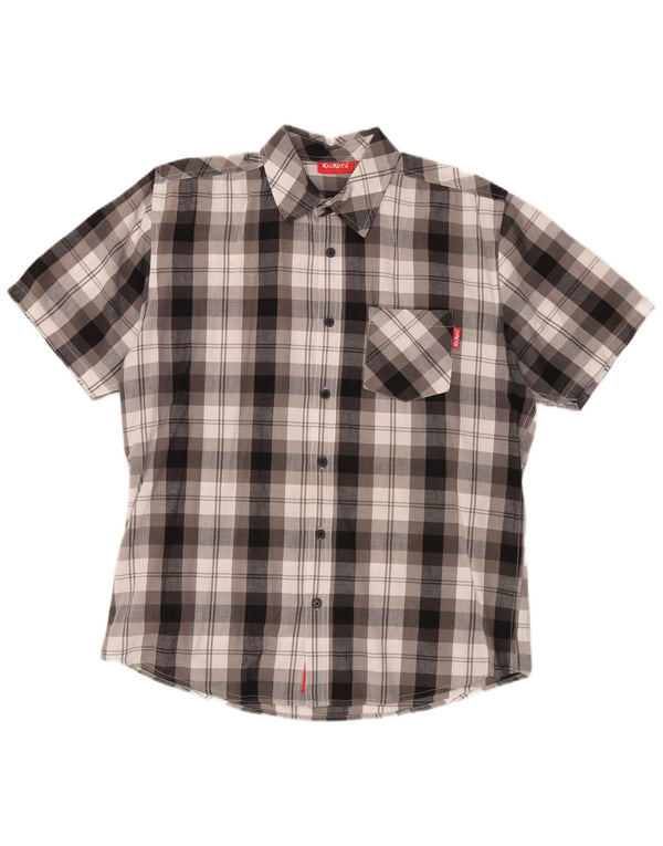 Camicia a maniche corte da uomo Kickers XL in cotone a quadri grigi