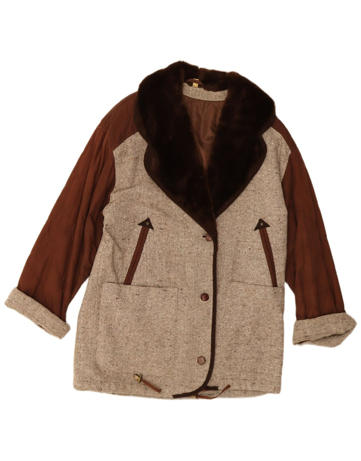 Soprabito oversize da donna Norma UK 10 Small Beige Colourblock in poliacrilico