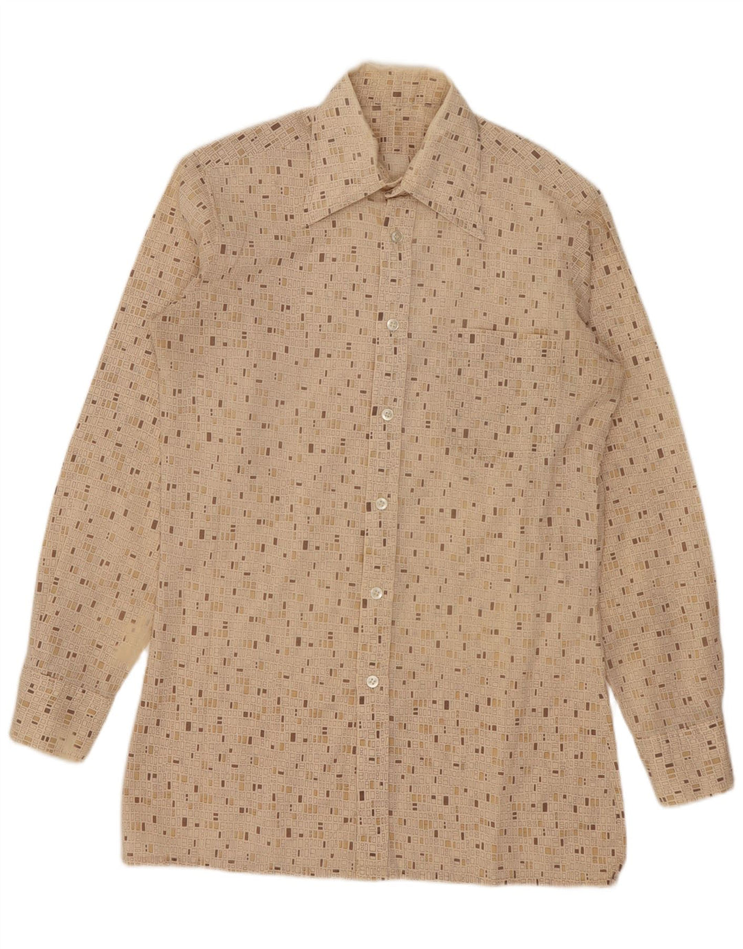 Camicia vintage da uomo piccola geometrica beige