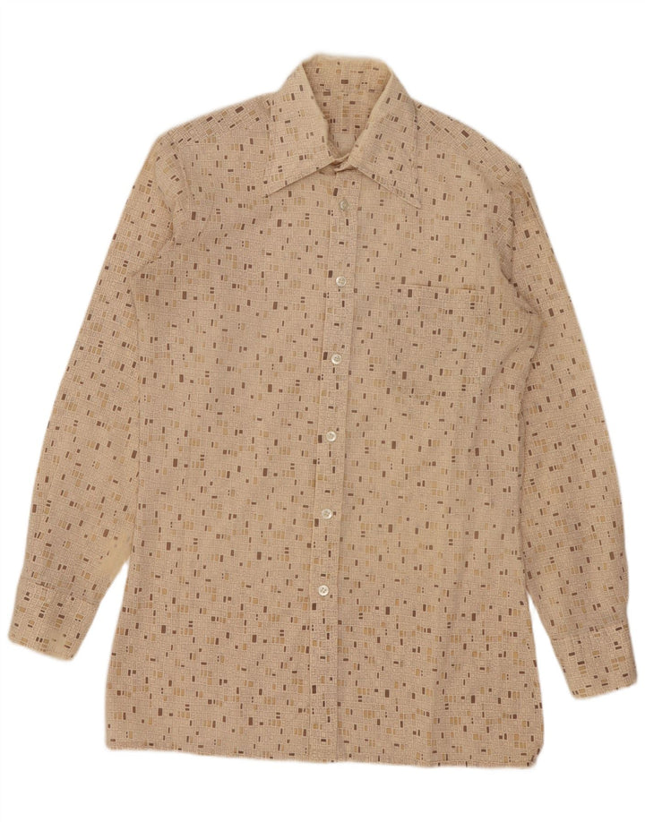 Camicia vintage da uomo piccola geometrica beige