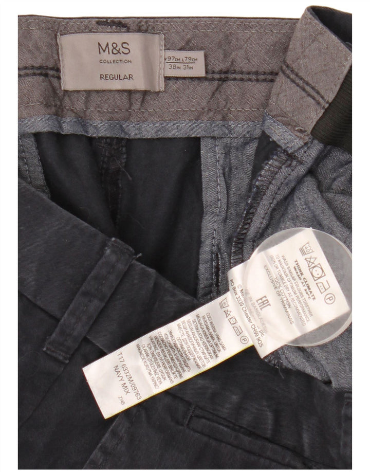 Pantaloni chino regolari dritti da uomo Marks & Spencer W38 L31 Blu Navy
