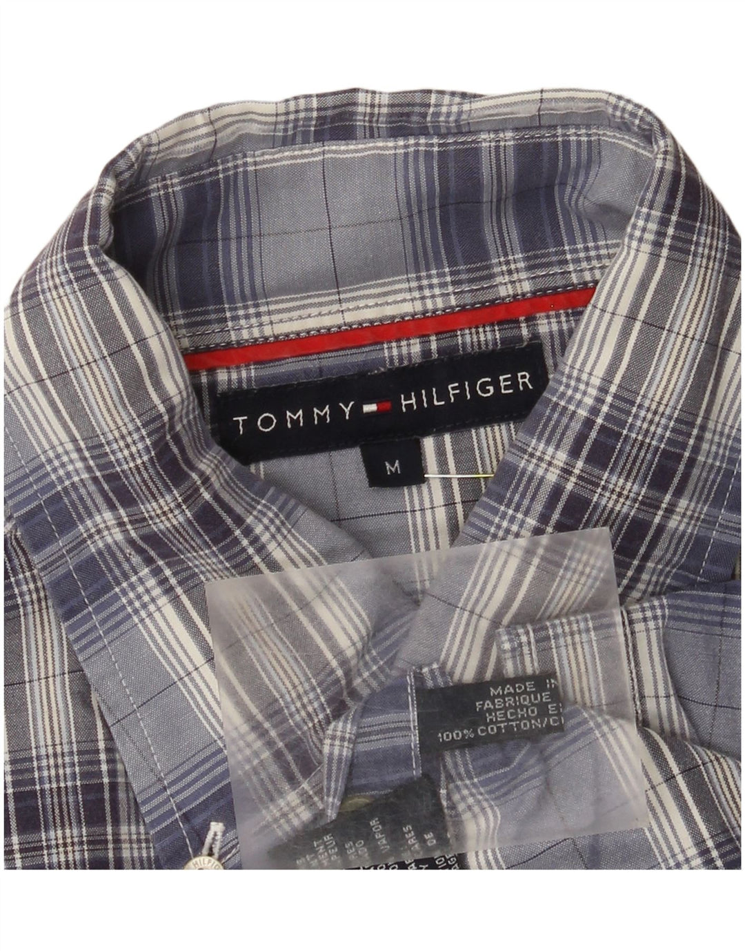Camicia a maniche corte da uomo Tommy Hilfiger in cotone a quadri blu medio
