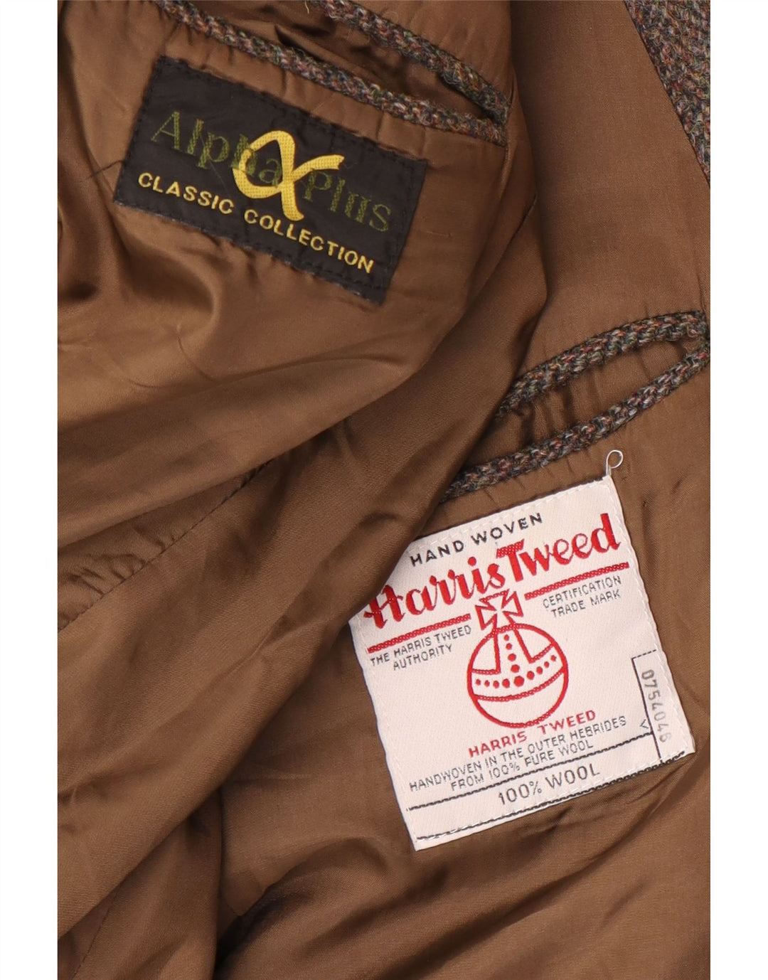 Giacca blazer da uomo a 2 bottoni Harris Tweed UK 40 grande lana a spina di pesce marrone