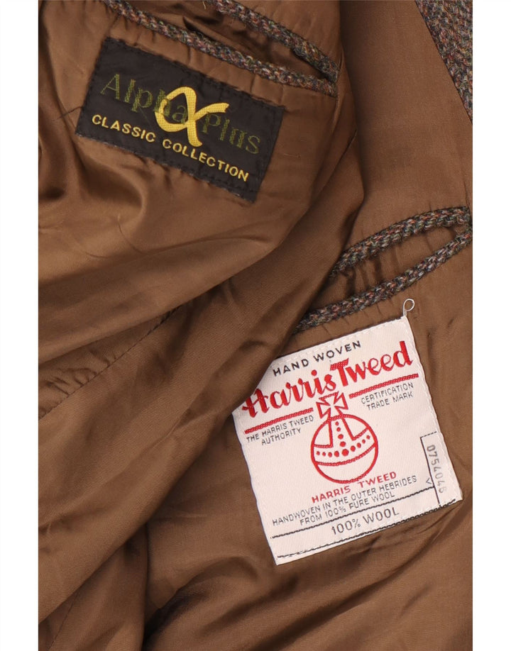 Giacca blazer da uomo a 2 bottoni Harris Tweed UK 40 grande lana a spina di pesce marrone
