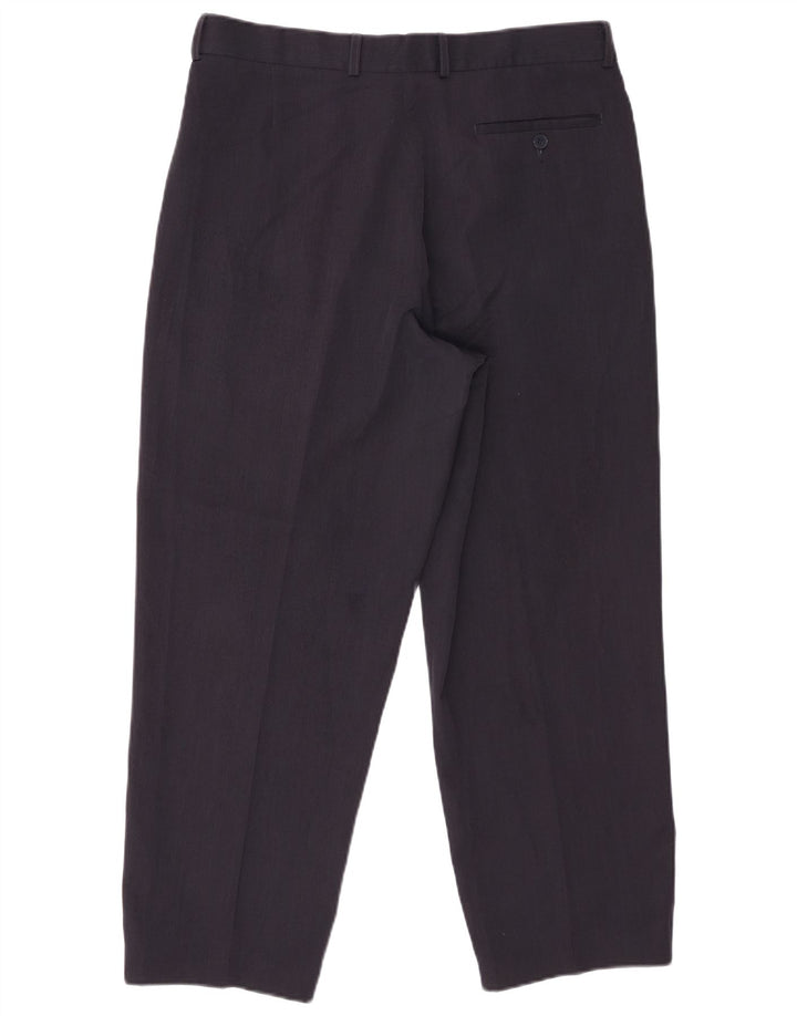 Pantaloni da abito con pegging da uomo Marks & Spencer W34 L26 poliestere blu navy