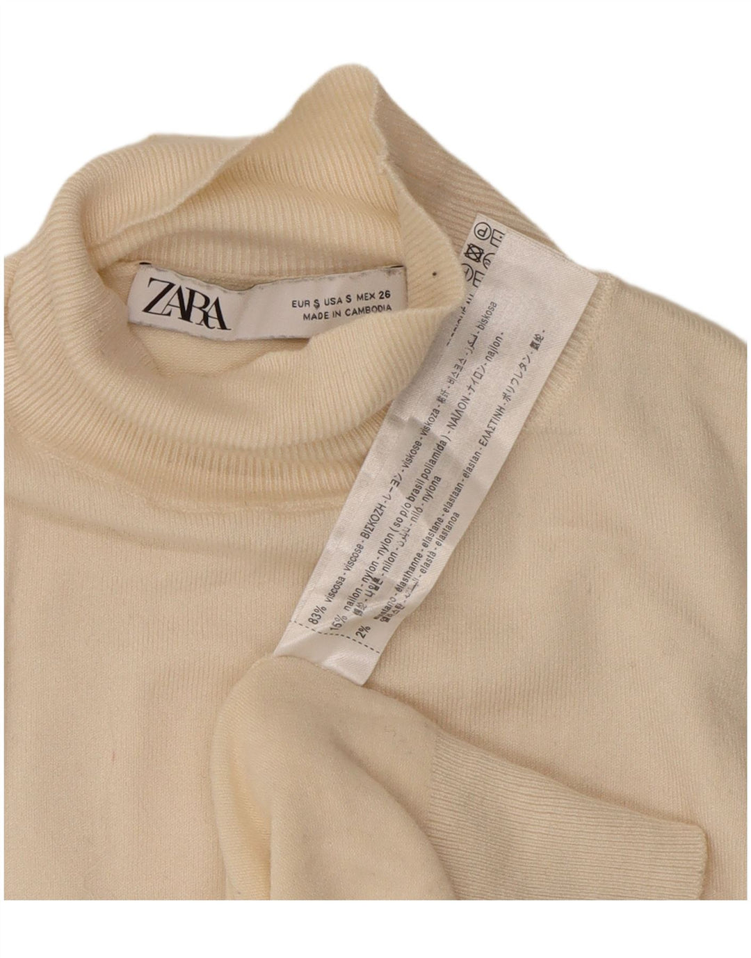 Maglione a collo alto da donna Zara UK 10 piccolo in viscosa bianco sporco