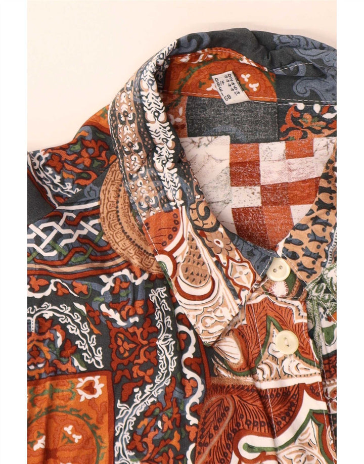 Camicia lunga da donna vintage UK 14 Viscosa patchwork multicolore grande