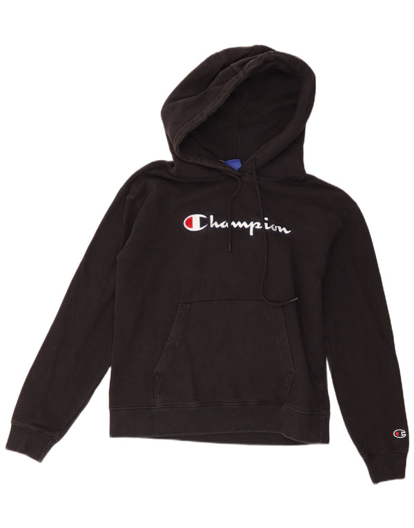 Maglione con cappuccio oversize grafico da donna Champion UK 10 piccolo cotone nero