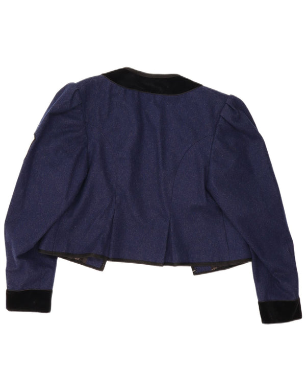 Giacca vintage da donna Trachten Crop Open Blazer UK 12 Medio Blu Navy