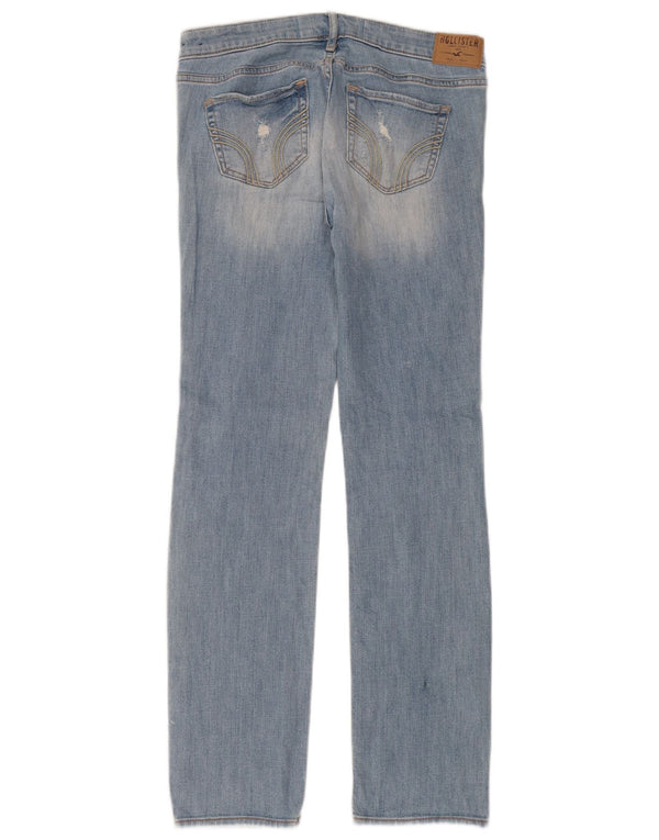 Jeans dritti invecchiati Hollister da donna US 5 piccoli W27 L31 cotone blu