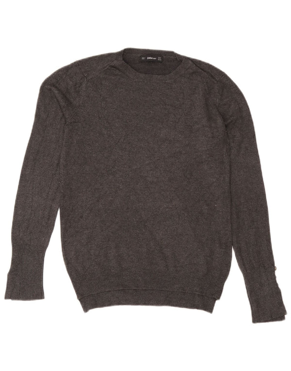 Maglione maglione girocollo da donna Zara UK 12 Viscosa screziata grigio medio
