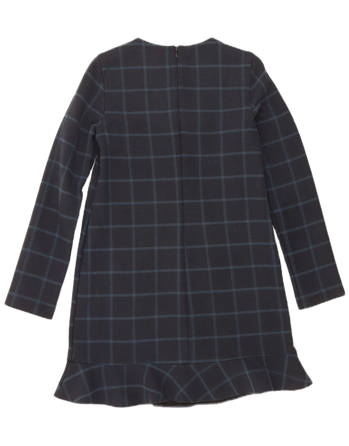 Abito a trapezio a maniche lunghe da donna Zara UK 10 piccolo quadretto blu navy
