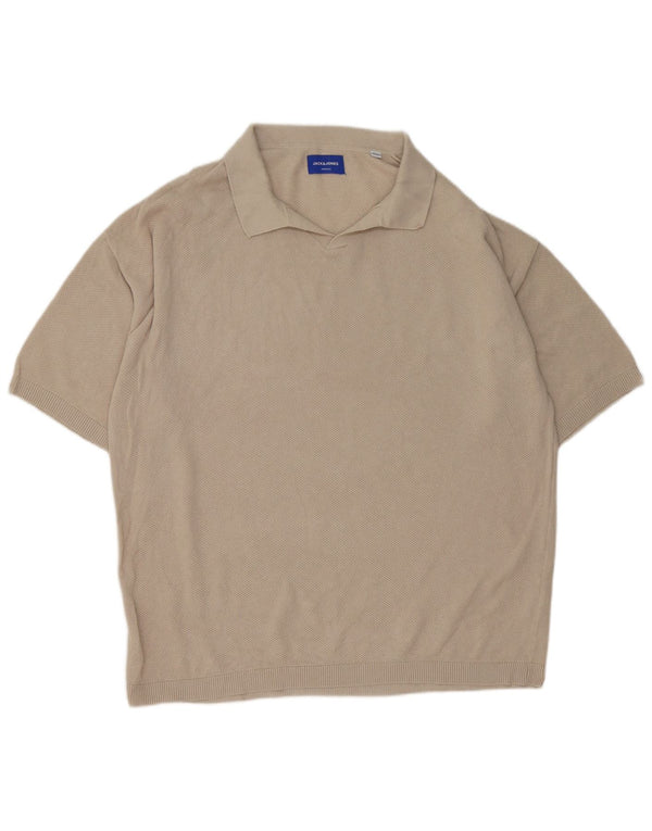 Jack & Jones Maglione da uomo a maniche corte con collo a polo XL in cotone beige