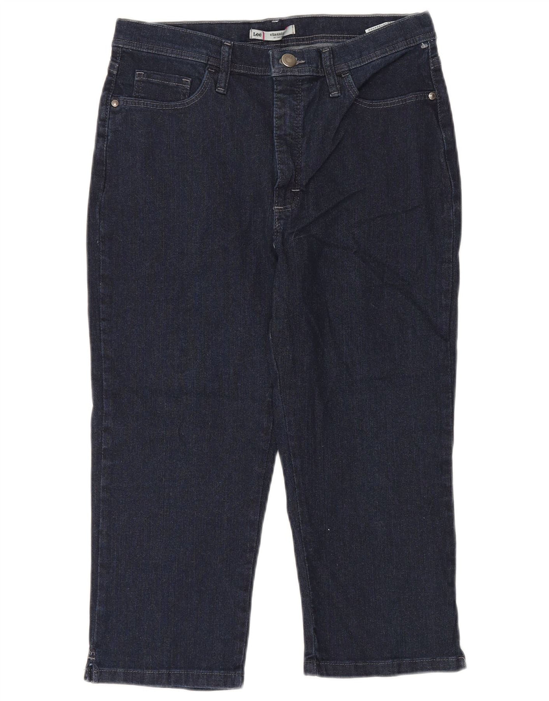 Jeans Capri classici a vita alta da donna Lee US 12 Large W30 L20 Blu Navy