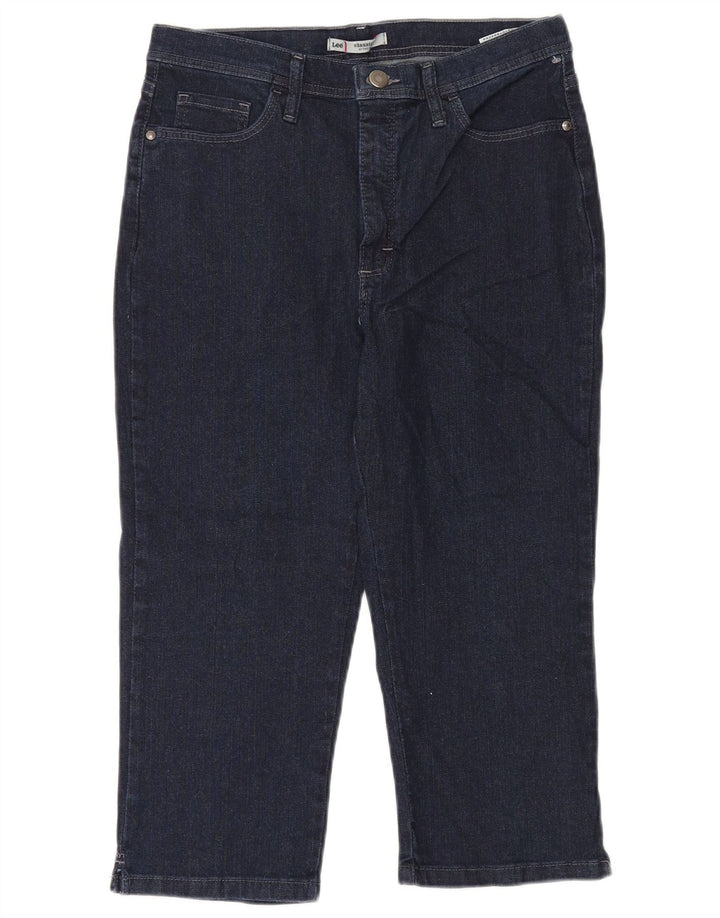 Jeans Capri classici a vita alta da donna Lee US 12 Large W30 L20 Blu Navy