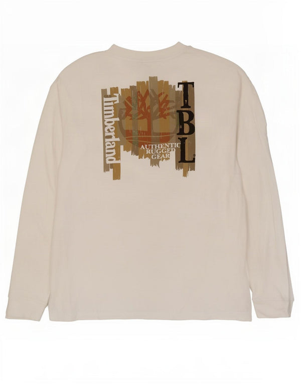 Timberland Maglietta grafica da uomo a maniche lunghe XL in cotone bianco