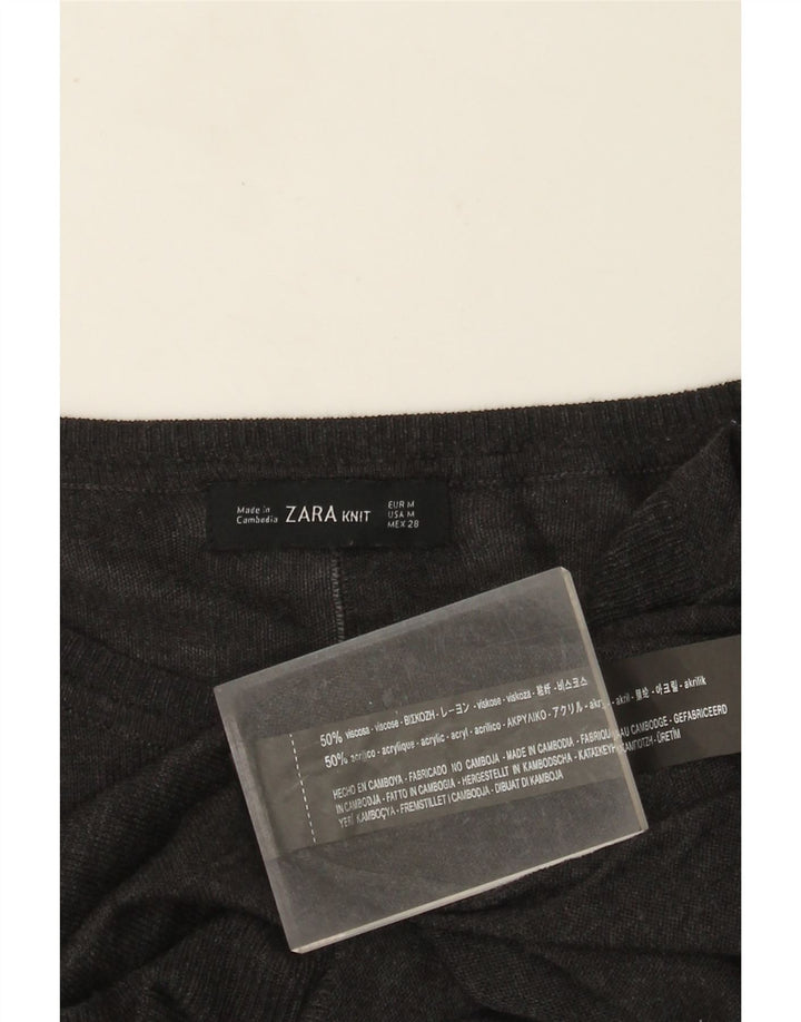 Maglione ZARA da donna con scollo a barca UK 14 Viscosa grigio medio
