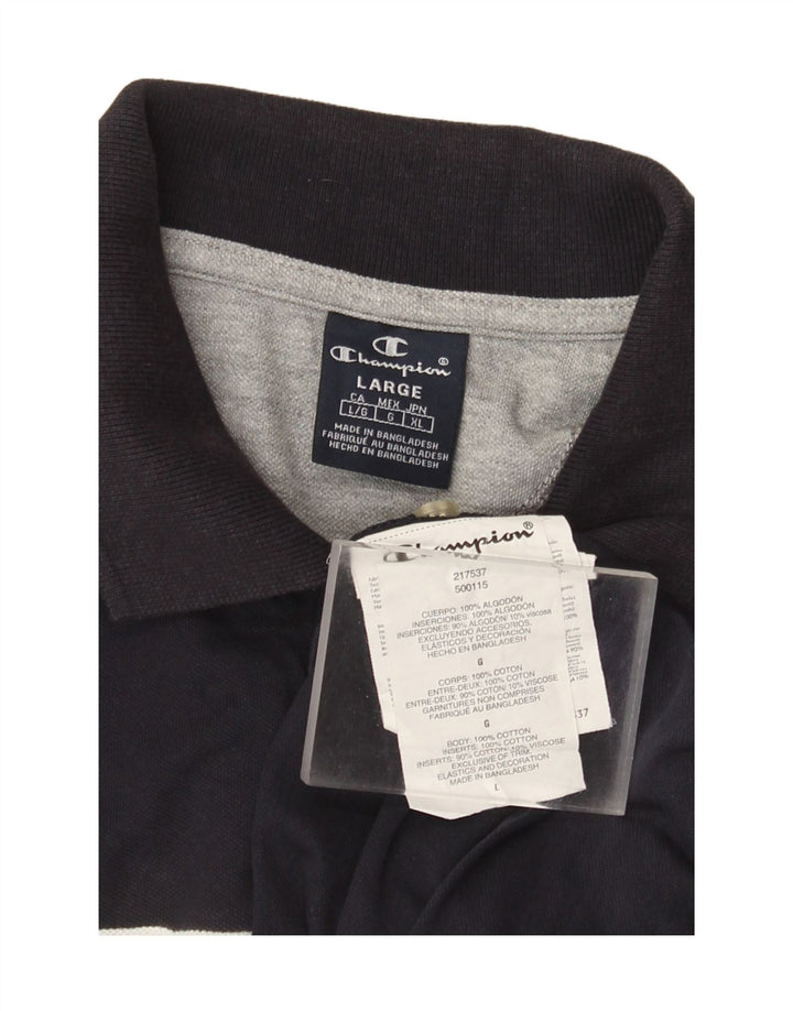Polo da uomo Champion grande in cotone a righe blu navy