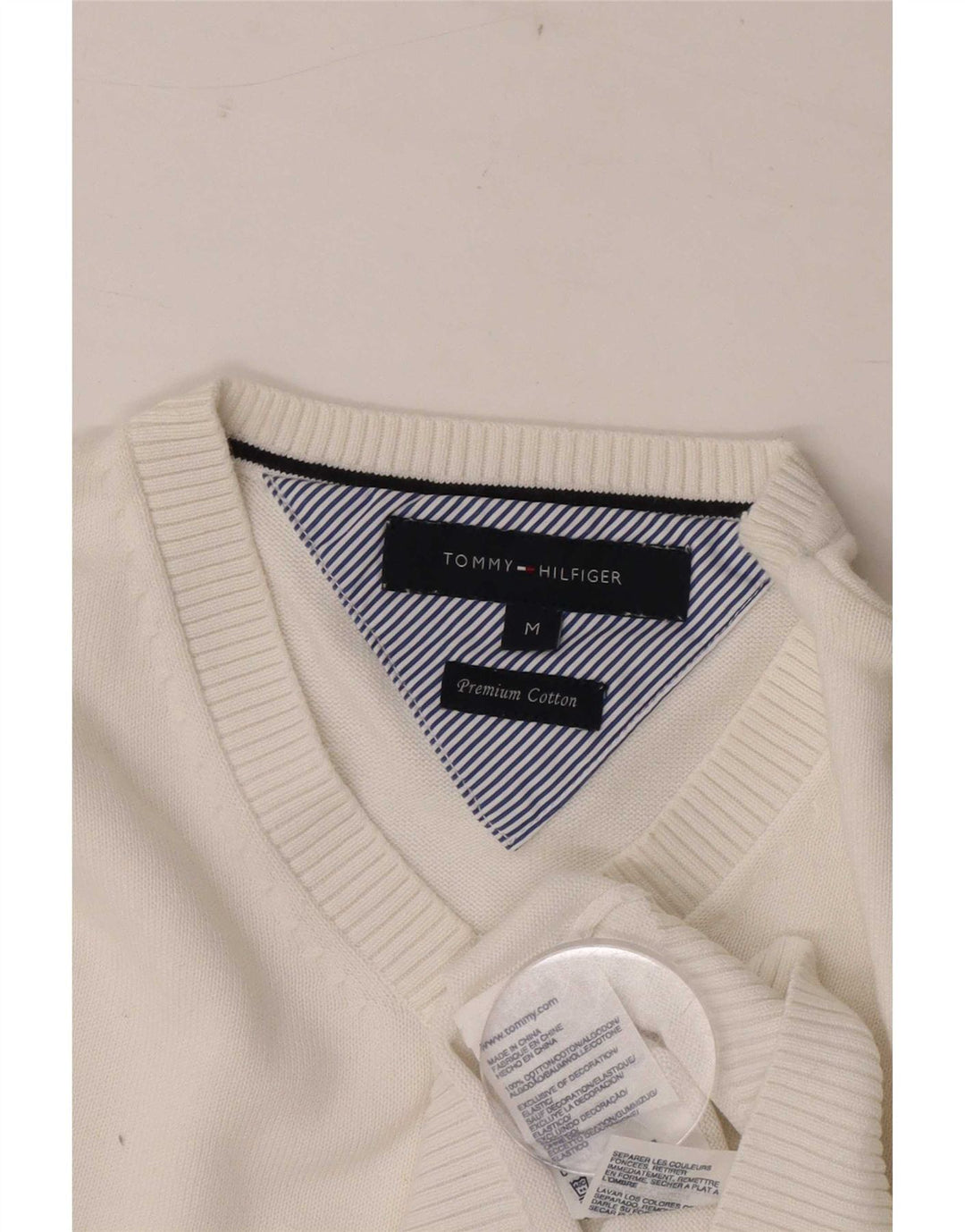 Maglione maglione con scollo a V da uomo Tommy Hilfiger cotone bianco medio
