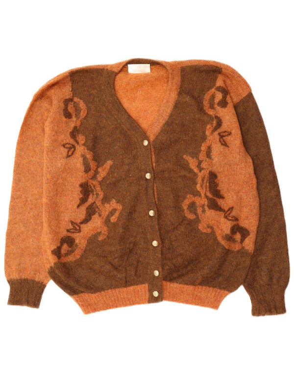 Maglione cardigan da donna VINTAGE UK 18 XL Mohair color block arancione