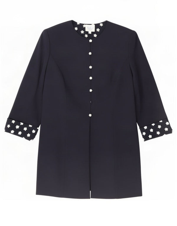 Giacca Blazer Lunga da Donna Luisa Spagnoli IT 48 XL Blu Navy Floreale