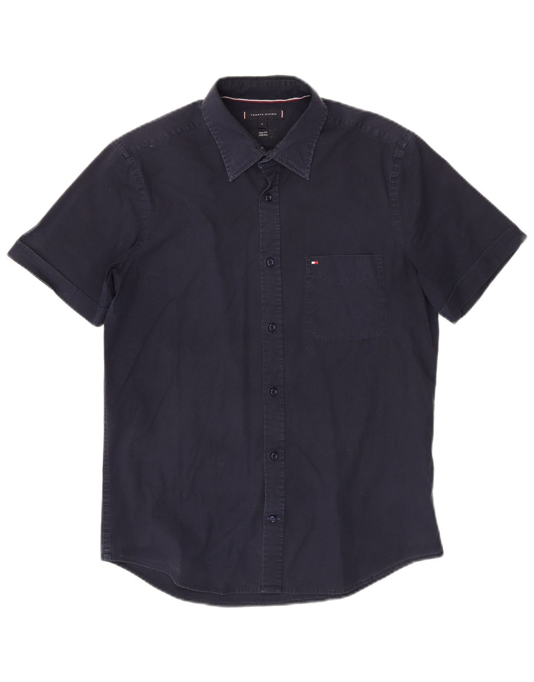 TOMMY HILFIGER Camicia da uomo a maniche corte slim fit in cotone blu navy medio