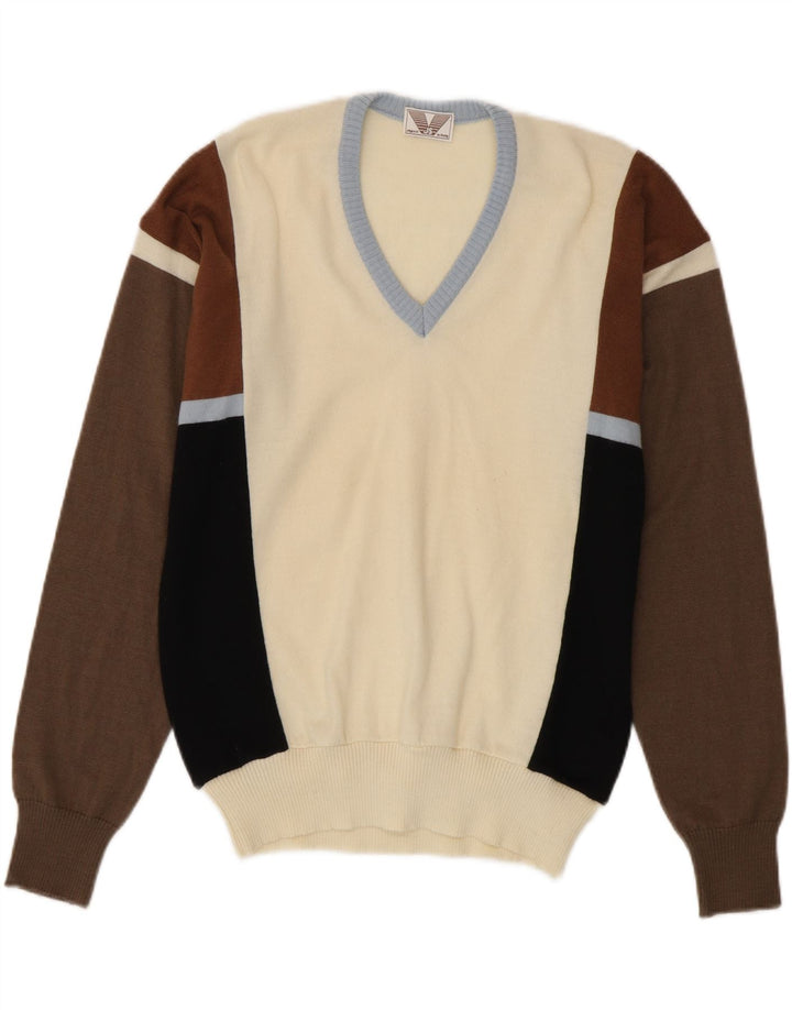 Maglione da uomo con scollo a V VINTAGE IT 50 Colorblock medio multicolore