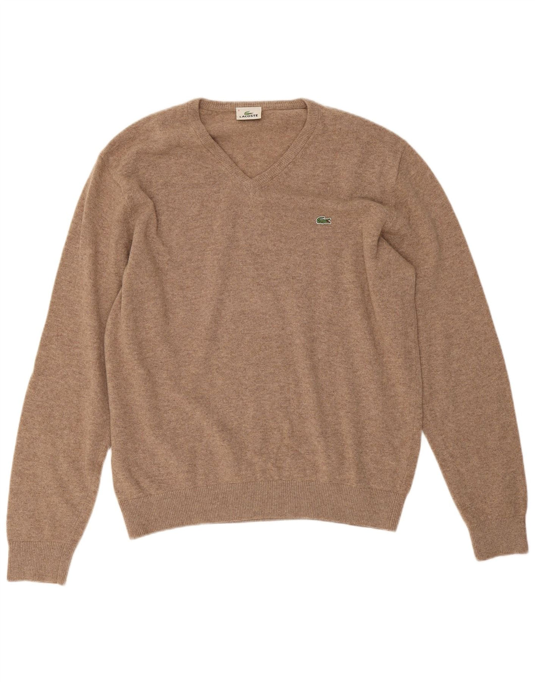 Maglione maglione da uomo con scollo a V Lacoste taglia 6 XL lana screziata beige