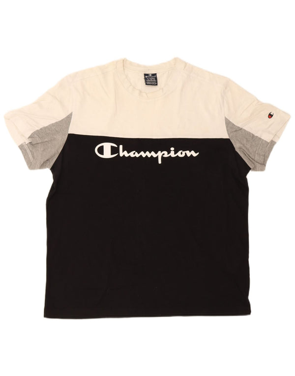 T-shirt grafica da uomo Champion Top XL in cotone color block nero