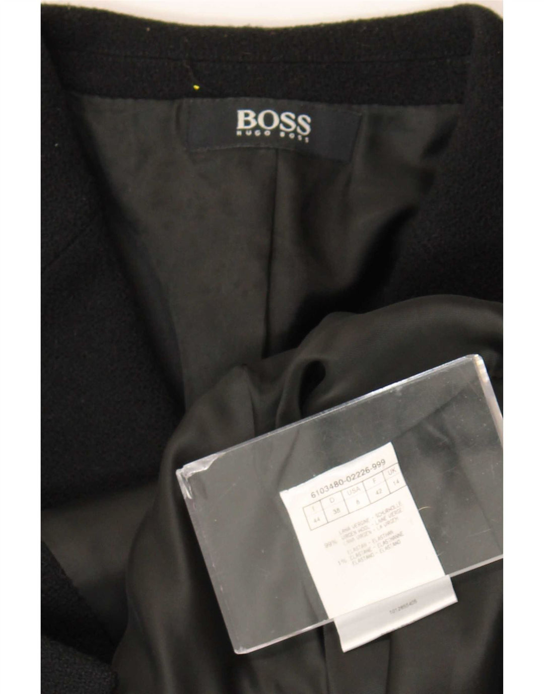 Giacca blazer a 3 bottoni da donna Hugo Boss UK 14 lana vergine nera media