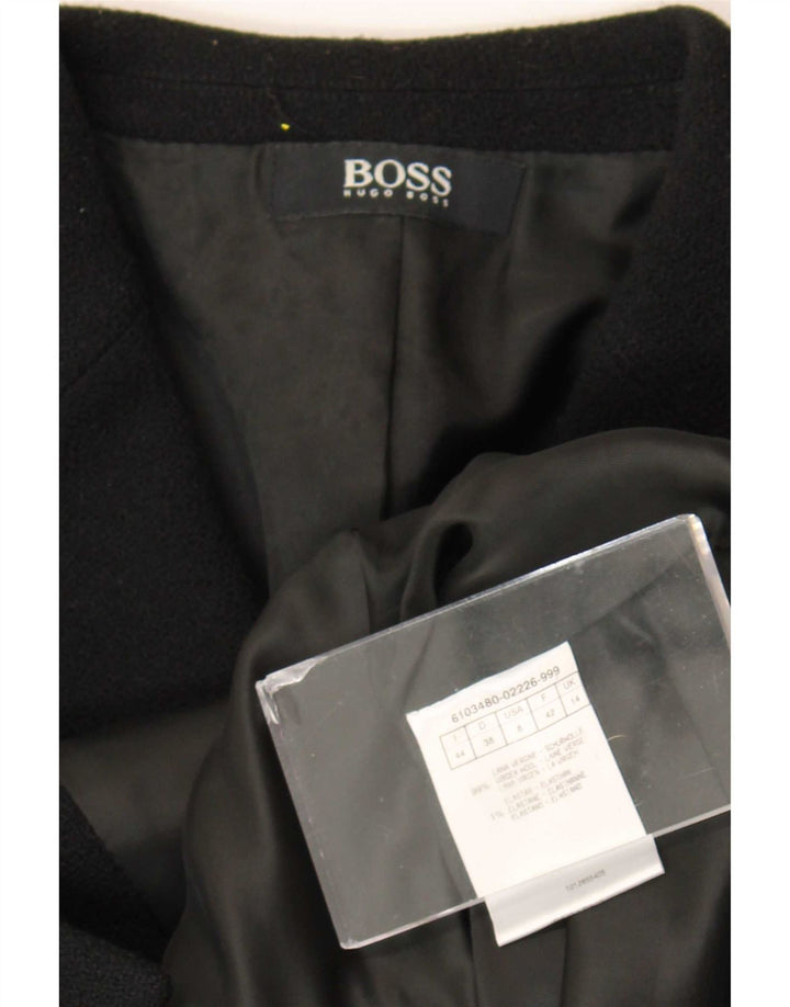 Giacca blazer a 3 bottoni da donna Hugo Boss UK 14 lana vergine nera media