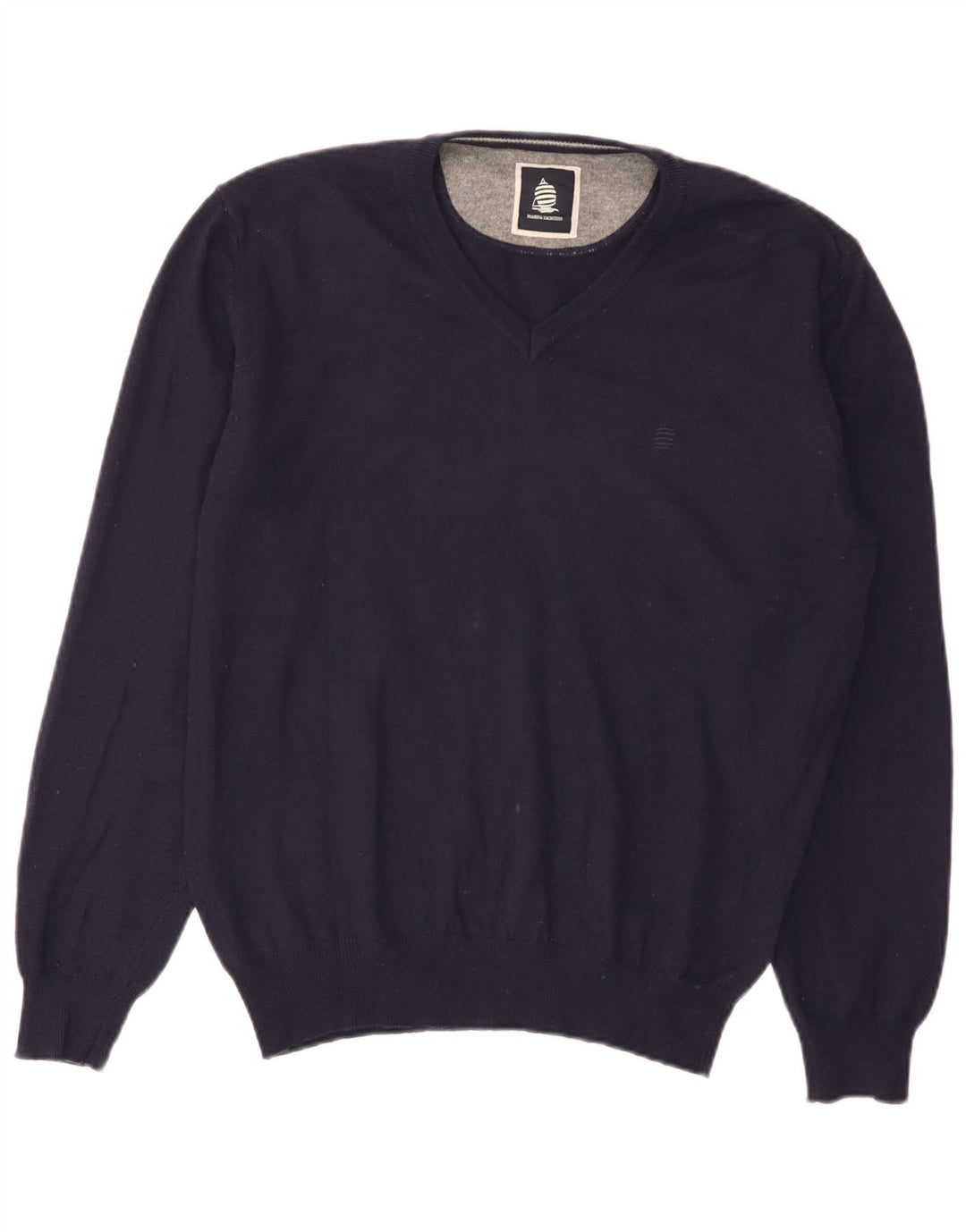 MARINA YACHTING Maglione da uomo con scollo a V grande in lana blu navy