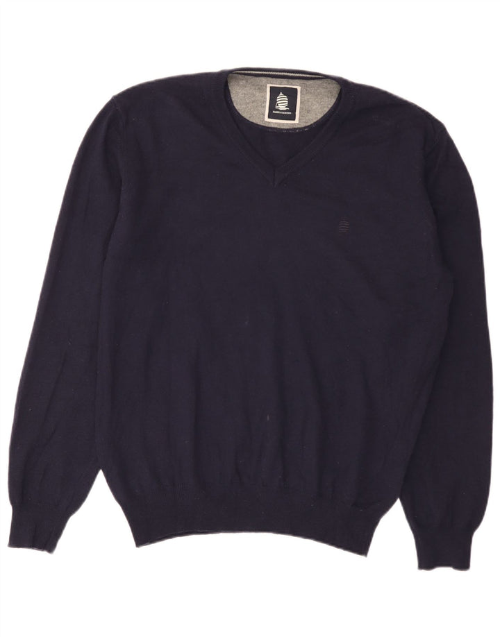 MARINA YACHTING Maglione da uomo con scollo a V grande in lana blu navy