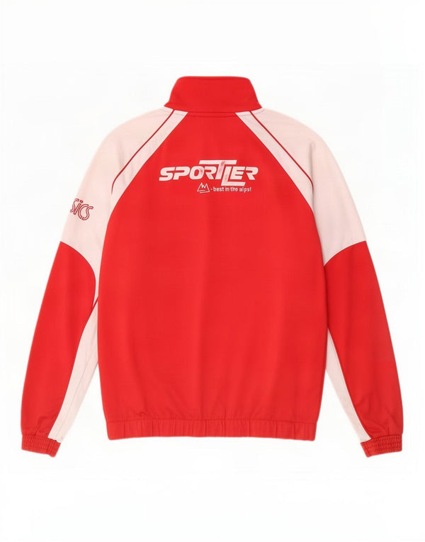 Giacca da ginnastica grafica da uomo Asics, giacca in poliestere color block rosso medio