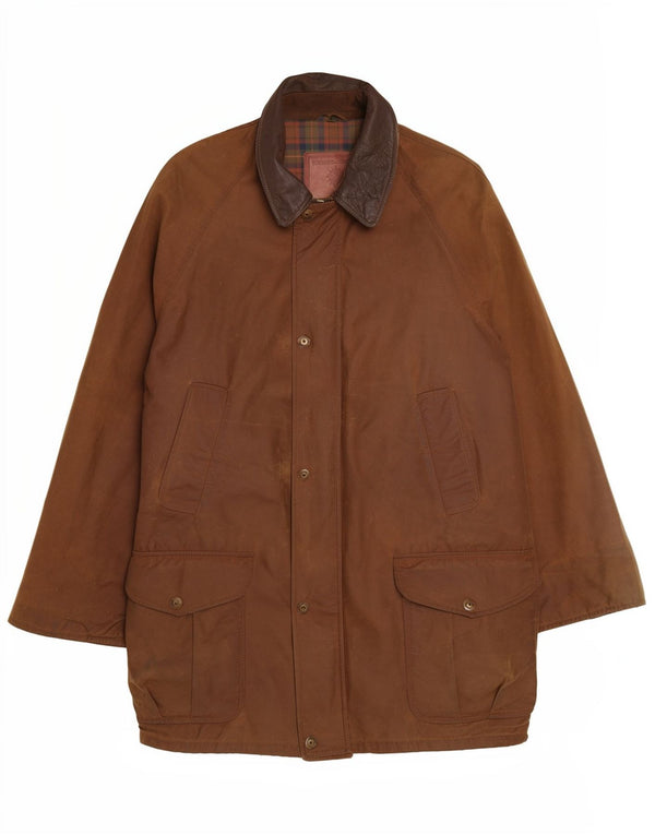 Giacca da uomo in cotone cerato Michael Mortell UK 40 grande cotone marrone