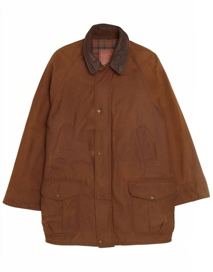 Giacca da uomo in cotone cerato Michael Mortell UK 40 grande cotone marrone