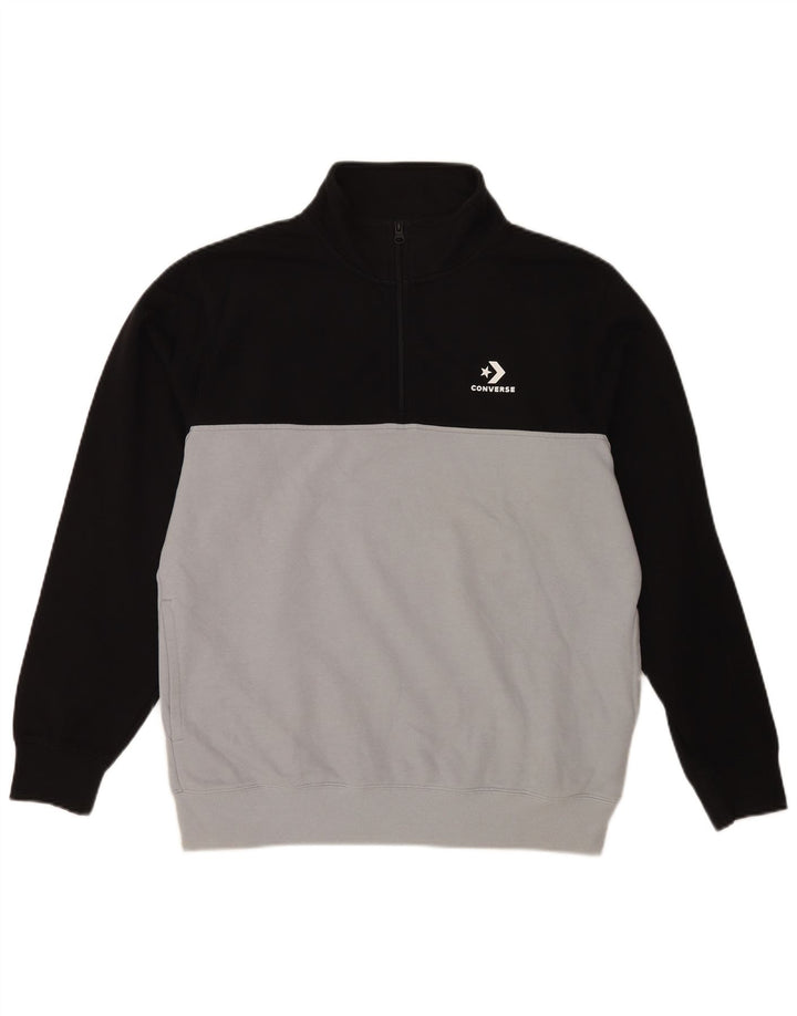 Felpa Converse da uomo con zip e collo, in cotone color block medio nero