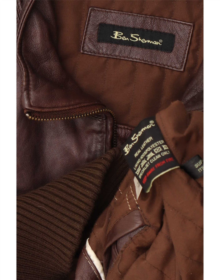 Giacca in pelle militare da uomo Ben Sherman UK 42 XL Marrone