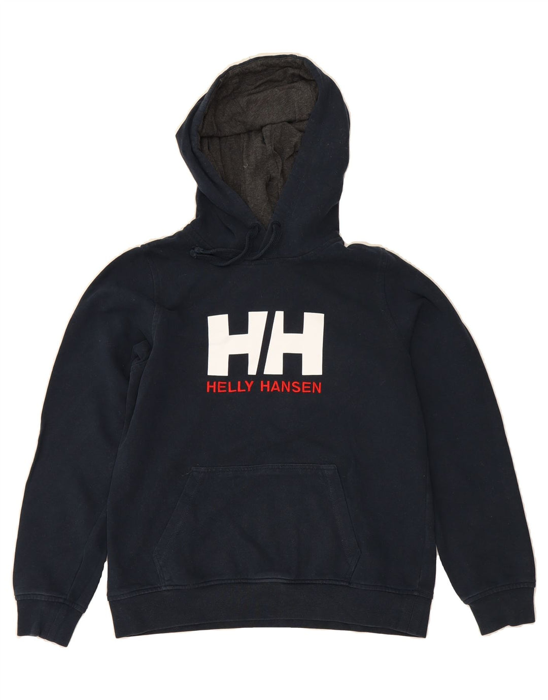 HELLY HANSEN Womens Graphic Hoodie Jumper UK 14 Medium Navy Blue Cotton Vintage Helly Hansen and Second-Hand Helly Hansen from Messina Hembry 