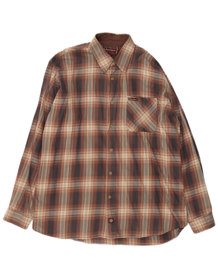 MARLBORO CLASSICS Camicia da uomo in flanella XL in cotone scozzese marrone