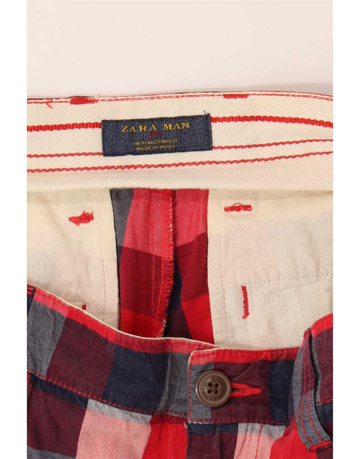 Pantaloncini chino da uomo Zara EU 42 Large W32 a quadretti rossi