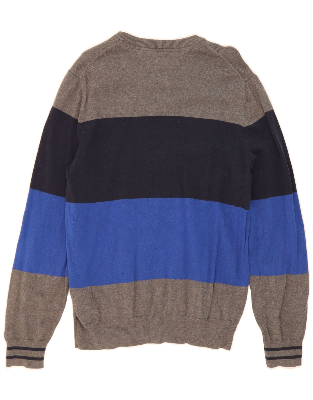 TOMMY HILFIGER Mens Crew Neck Jumper Sweater Medium Grey Colourblock Vintage Tommy Hilfiger and Second-Hand Tommy Hilfiger from Messina Hembry 